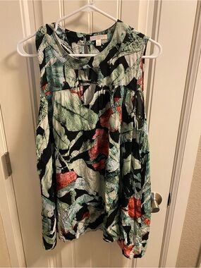 LC Lauren Conrad XL Top Tropical Flowy Rayon Blouse Sleeveless Shirt